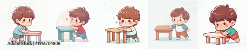 Cute Cartoon Boy Learning to Walk with a Little Table Illustration
