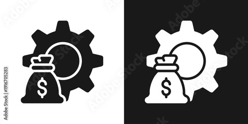 Savings Gear Icon In Black And White Glyph Style
