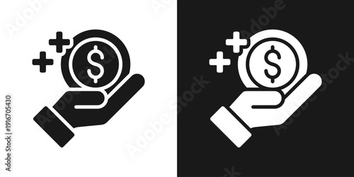 Money Support Icon In Black And White Glyph Style