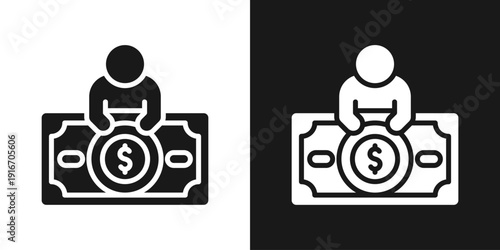 Money Desk Icon In Black And White Glyph Style