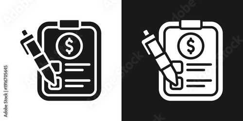 Finance Checklist Icon In Black And White Glyph Style