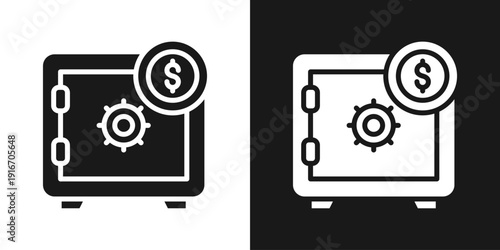 Money Safe Icon In Black And White Glyph Style