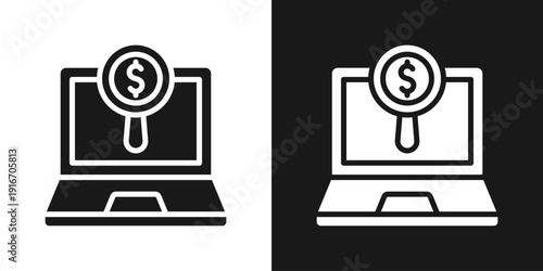Online Finance Icon In Black And White Glyph Style