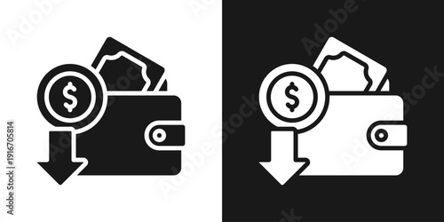 Wallet Down Icon In Black And White Glyph Style