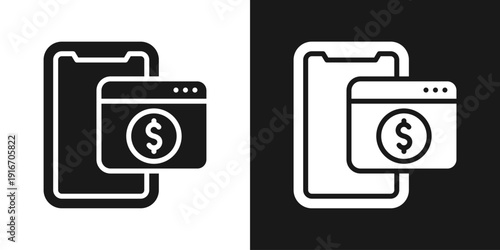 Digital Wallet Icon In Black And White Glyph Style