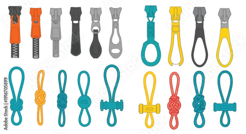 Collection of colorful zipper pulls in various shapes and designs
