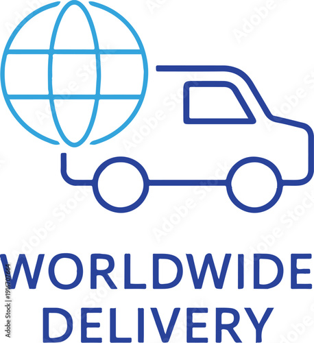 Worldwide delivery icon with delivery truck and globe for global logistics