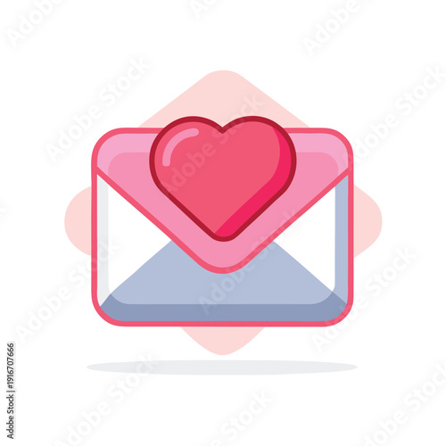 A cute pink envelope with a red heart seal in the center