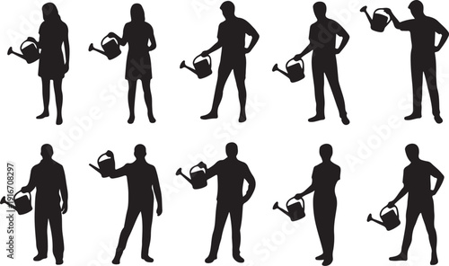 Women watering pot silhouettes