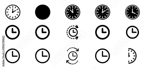 Clock and Time Line Icons Set. vector illustration eps 10