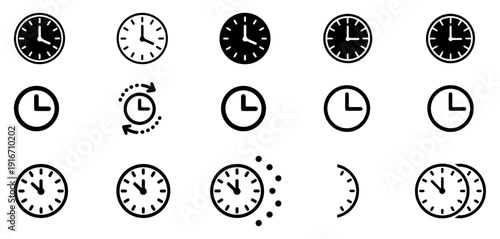 Clock and Time Line Icons Set. vector illustration eps 10