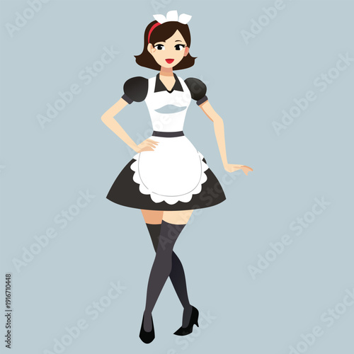 Cute Maid Character in Flat Style