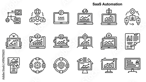 SaaS Automation Icons Representing Business Growth and Technology.