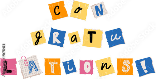 Colorful congratulations word on torn paper scraps