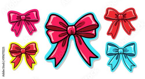 Collection of colorful bows in various sizes and styles for decoration