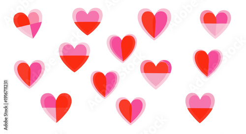 Collection of colorful hearts in various shades and sizes