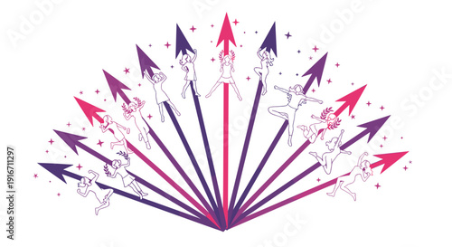 Colorful arrows pointing outward in a fan shape