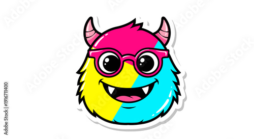 Colorful cartoon monster with glasses smiling