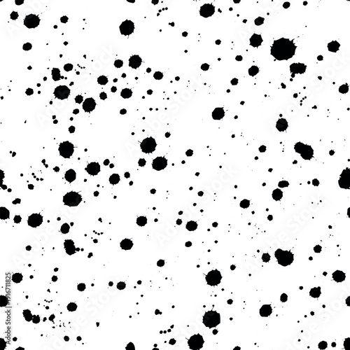 Black Ink Splatter Seamless Pattern Abstract Grunge Texture Monochrome Paint Drops Background Chaotic Spots Artistic Liquid Splash Design Minimal Modern Repeat Wallpaper Textile Print