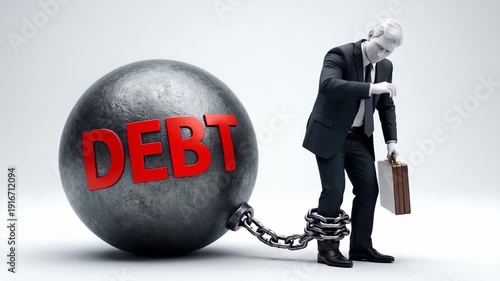Businessman burdened by massive debt chains holding him back from progress