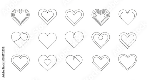 Collection of heart outlines in various styles and sizes for design