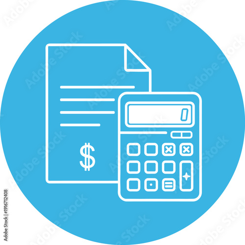 Business finance accounting document with calculator, dollar sign, and financial calculation icon