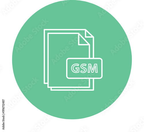 GSM file format icon, indicating mobile communication document and digital audio data storage