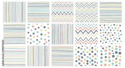 Collection of colorful striped and dotted patterns