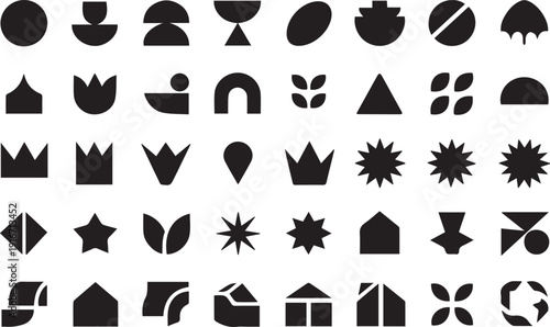 Abstract Geometric Emblems: An array of abstract geometric forms, meticulously arranged, showcases a symphony of shapes and forms, evoking a sense of artistic finesse and limitless creative potential.