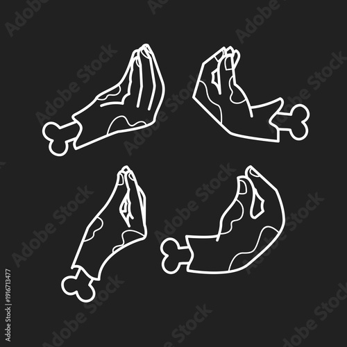 Halloween Dismembered Hands with Exposed Bones Making Italian Gesture Line Art