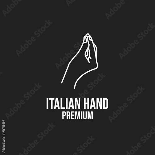 Italian Hand Gesture Pinched Fingers Line Art Icon. White Minimalist Symbol on Black Background.