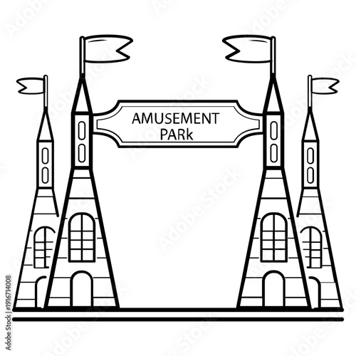 theme park castle gateway concept, fantasy amusement park entrance vector icon design,
