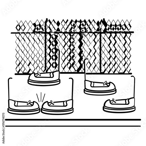 electric bumper car arena concept, electric dodgem car vector icon design, funfair auto ride stock illustration