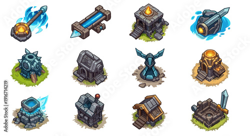 Collection of futuristic scifi buildings and structures for design