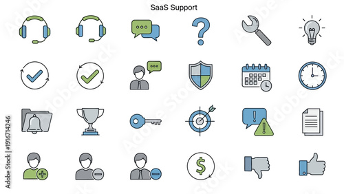 SaaS Support Icons Collection Business Technology.