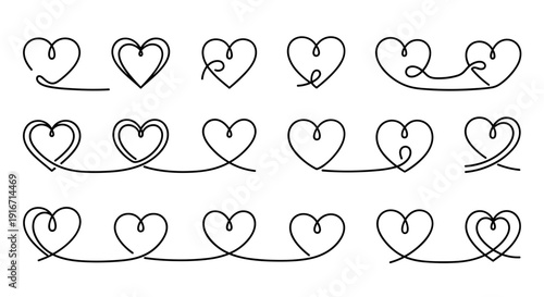 Collection of handdrawn heart doodles with various styles and designs