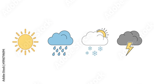 Weather Icons Representing Different Atmospheric Conditions.