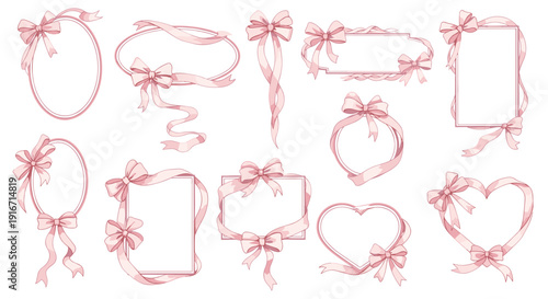 Collection of pink decorative frames and bows for design projects