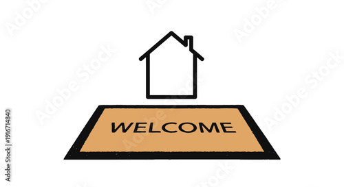 Welcome mat and house icon symbolizing home and hospitality.