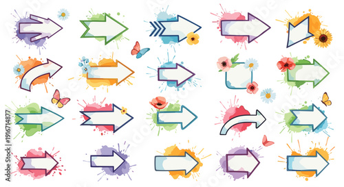 Collection of colorful arrow illustrations pointing in various directions