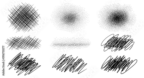 Collection of various black sketchy scribbles and strokes