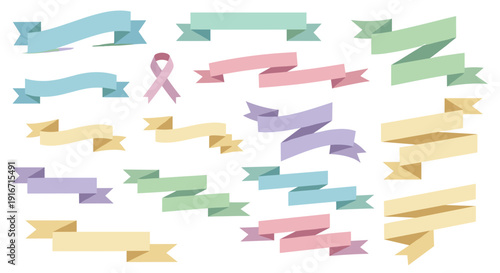 Collection of colorful ribbons in pastel shades