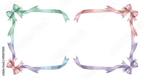 Decorative pastel ribbon frame with bows for celebration or invitation