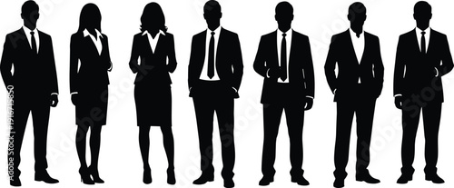 Diverse group of professional men and women silhouettes in formal business suits and smart office attire standing together,
