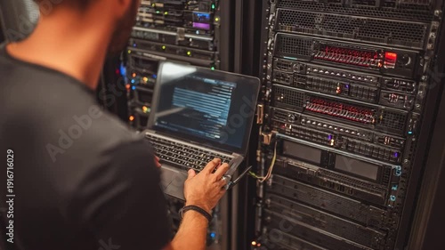 Medium shot showing a professional setting up firewalls and secure networks to safeguard sensitive accounting information.