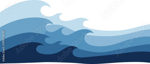 Blue ocean waves illustration, layered sea water curves, abstract marine vector background, modern coastal nature graphic design