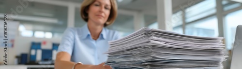 Wallpaper Mural Office worker managing paperwork modern office bright environment professional viewpoint Torontodigital.ca