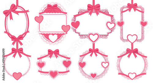 Collection of pink decorative frames and hanging ornaments for celebration