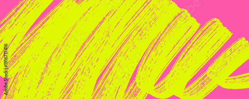 Neon yellow brushstroke texture on hot pink background. Bold paint streaks with grunge grain, perfect for posters, covers, packaging, social media banners and overlays. Ideal for trendy branding 