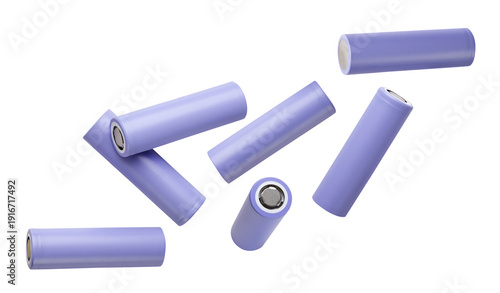 Lithium batteries flying close-up on a white. Isolated